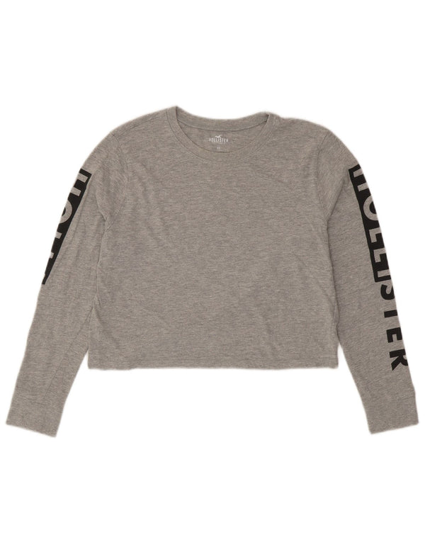 HOLLISTER Top corto con grafica oversize da donna a maniche lunghe UK 6 XS Grigio
