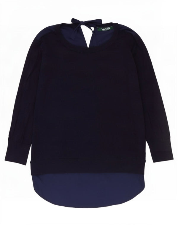 Top da donna Ralph Lauren manica 3/4 UK 16 grande cotone blu navy