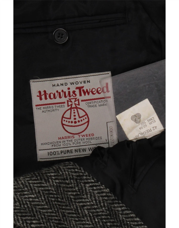 HARRIS TWEED Giacca blazer regolare da uomo taglia 42 grande spina di pesce grigia