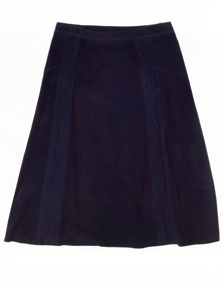 Gonna a trapezio da donna vintage in pelle scamosciata media W30 blu navy