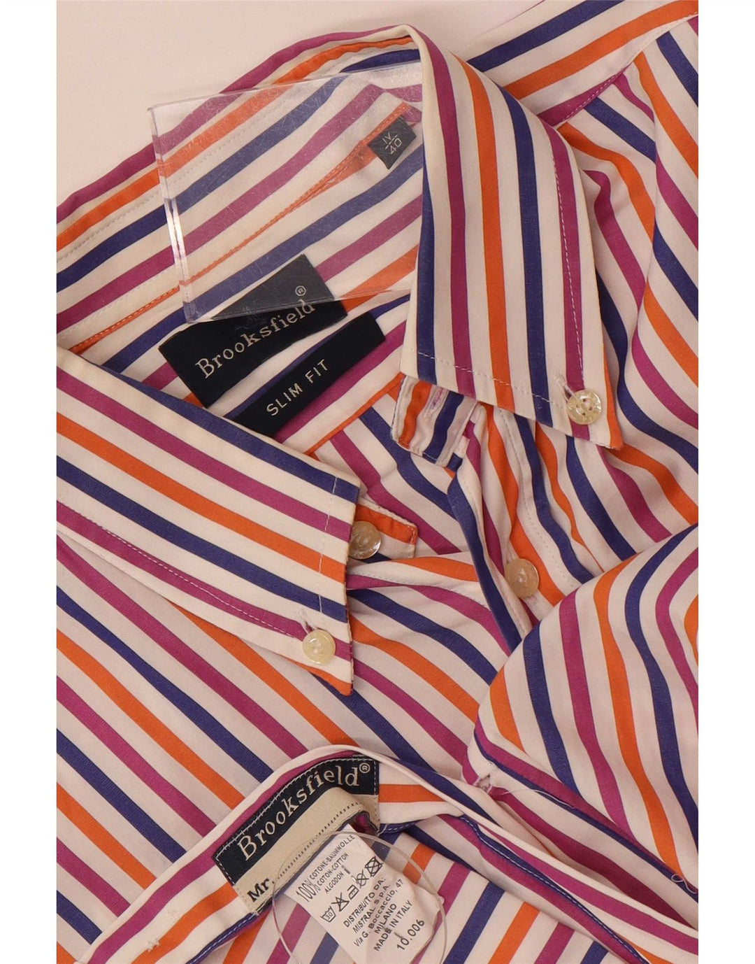 Camicia slim fit da uomo Brooksfield taglia 40 cotone a righe multicolore medio