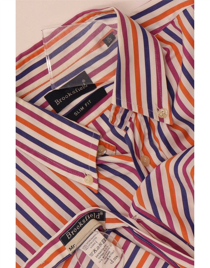 Camicia slim fit da uomo Brooksfield taglia 40 cotone a righe multicolore medio