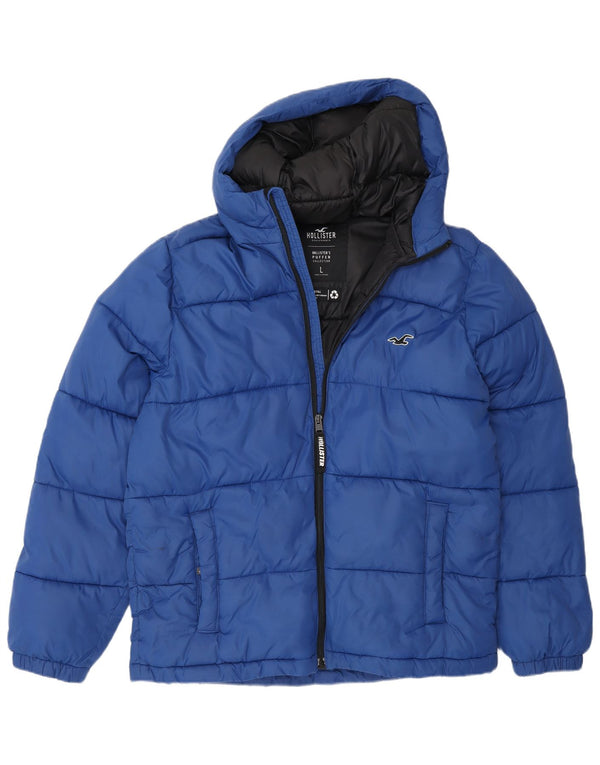 Giacca imbottita con cappuccio da uomo Hollister UK 40 Large Blu Nylon