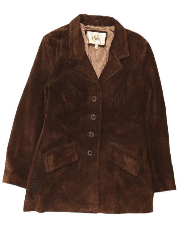 Giacca blazer in pelle scamosciata da donna a 4 bottoni Hyde UK 12 in pelle marrone medio