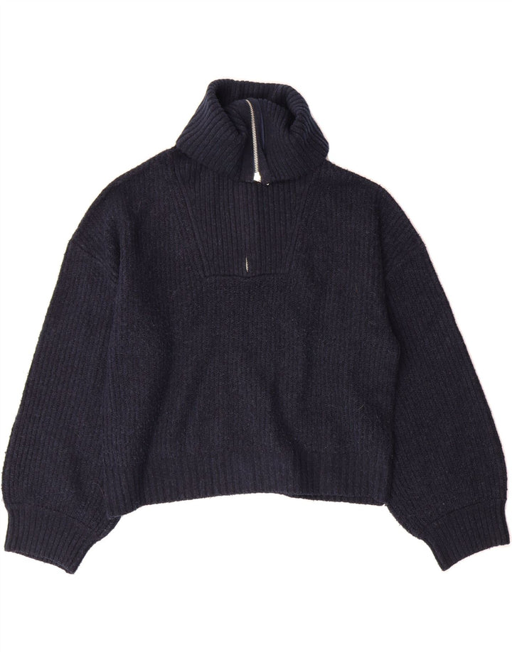 FRENCH CONNECTION Womens Zip Neck Jumper Sweater UK 14 Medium Navy Blue Vintage French Connection and Second-Hand French Connection from Messina Hembry 