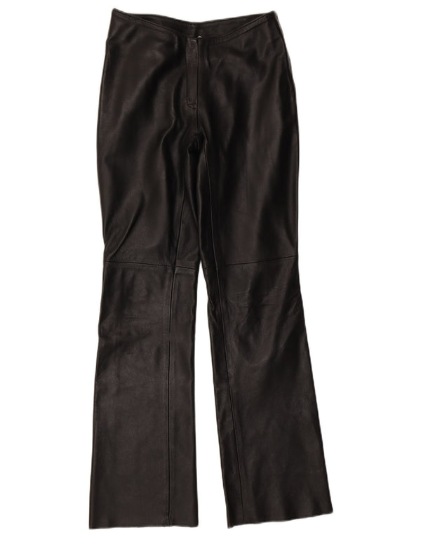 Pantaloni in pelle da donna VINTAGE UK 10 piccoli W27 L31 neri