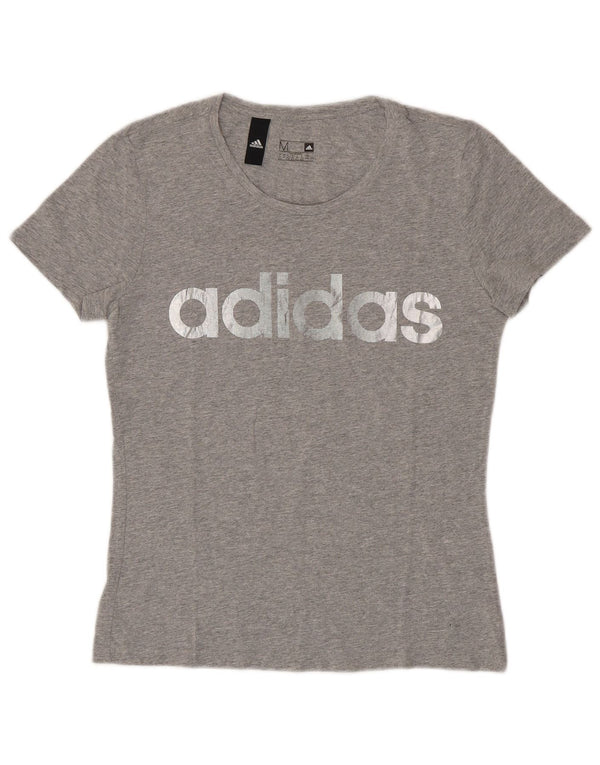 T-shirt grafica da donna ADIDAS Top UK 12/14 Cotone grigio medio