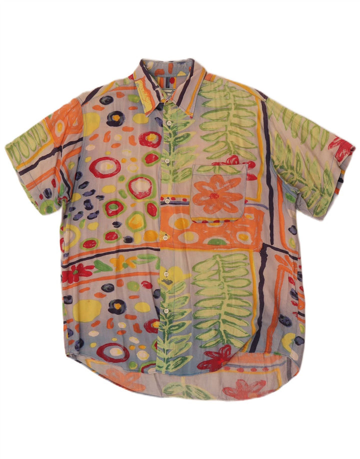 JAMES DILLON Camicia a maniche corte da uomo Patchwork medio multicolore