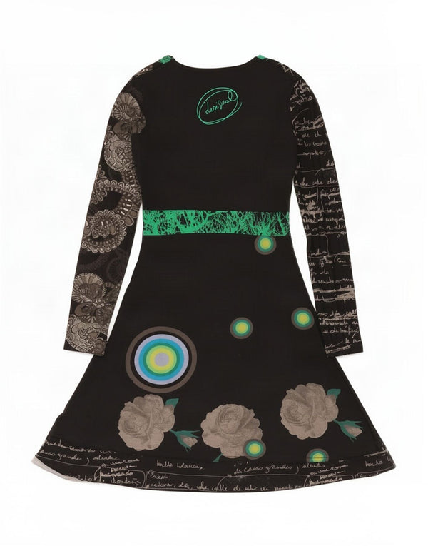 Desigual Abito da donna a maniche lunghe con grafica grafica UK 12 Medio Nero maculato