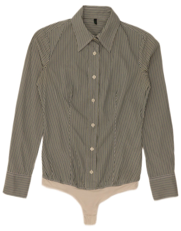 Benetton Camicia Body Donna UK 10 Piccolo Cotone Gessato Verde