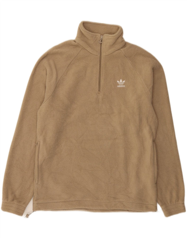 Maglione in pile Adidas da uomo con zip grafica e poliestere beige medio