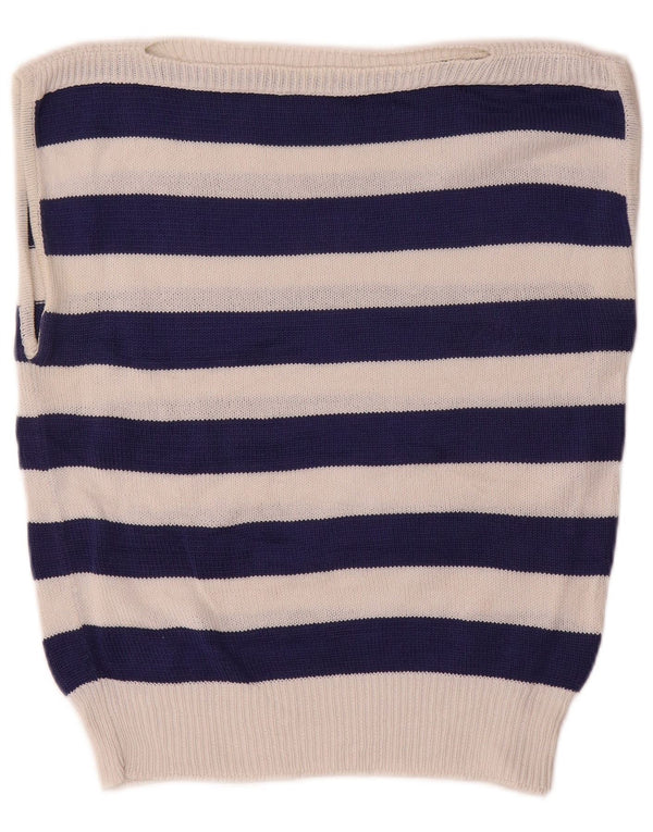 Canotta vintage da donna UK 12 media blu navy a righe