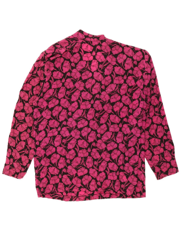 ELENA MIRO Camicetta a maniche lunghe da donna UK 18 XL Acetato floreale rosa
