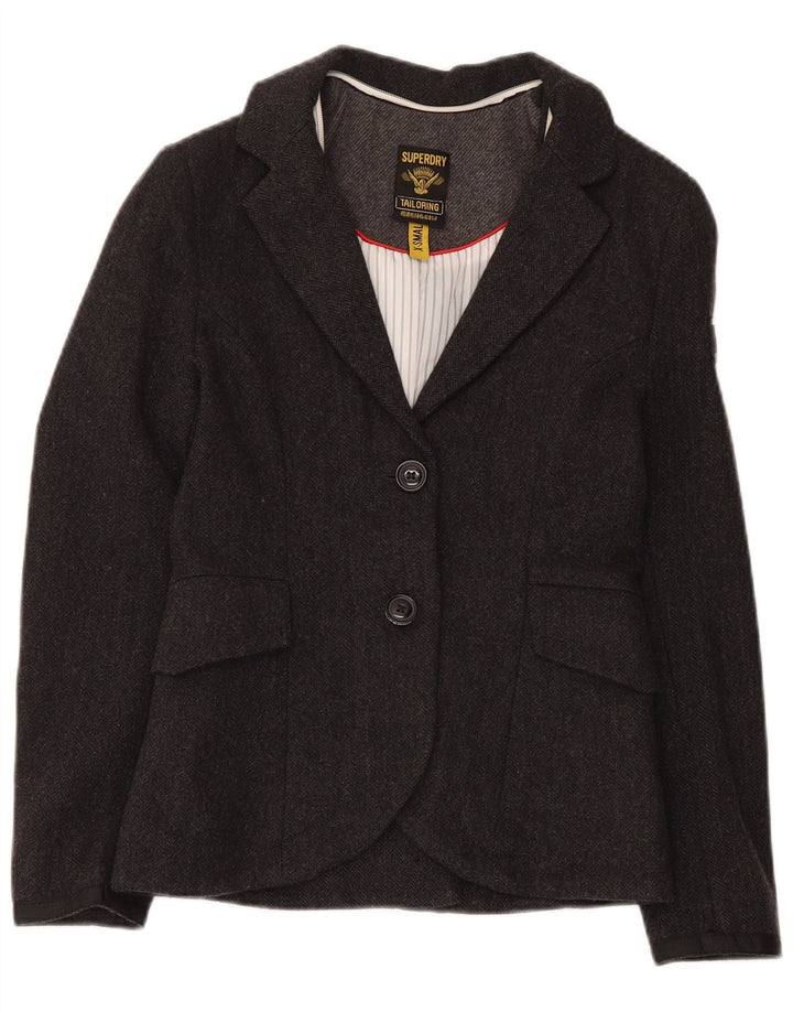 Giacca blazer da donna a 2 bottoni Superdry UK 6 XS lana grigia