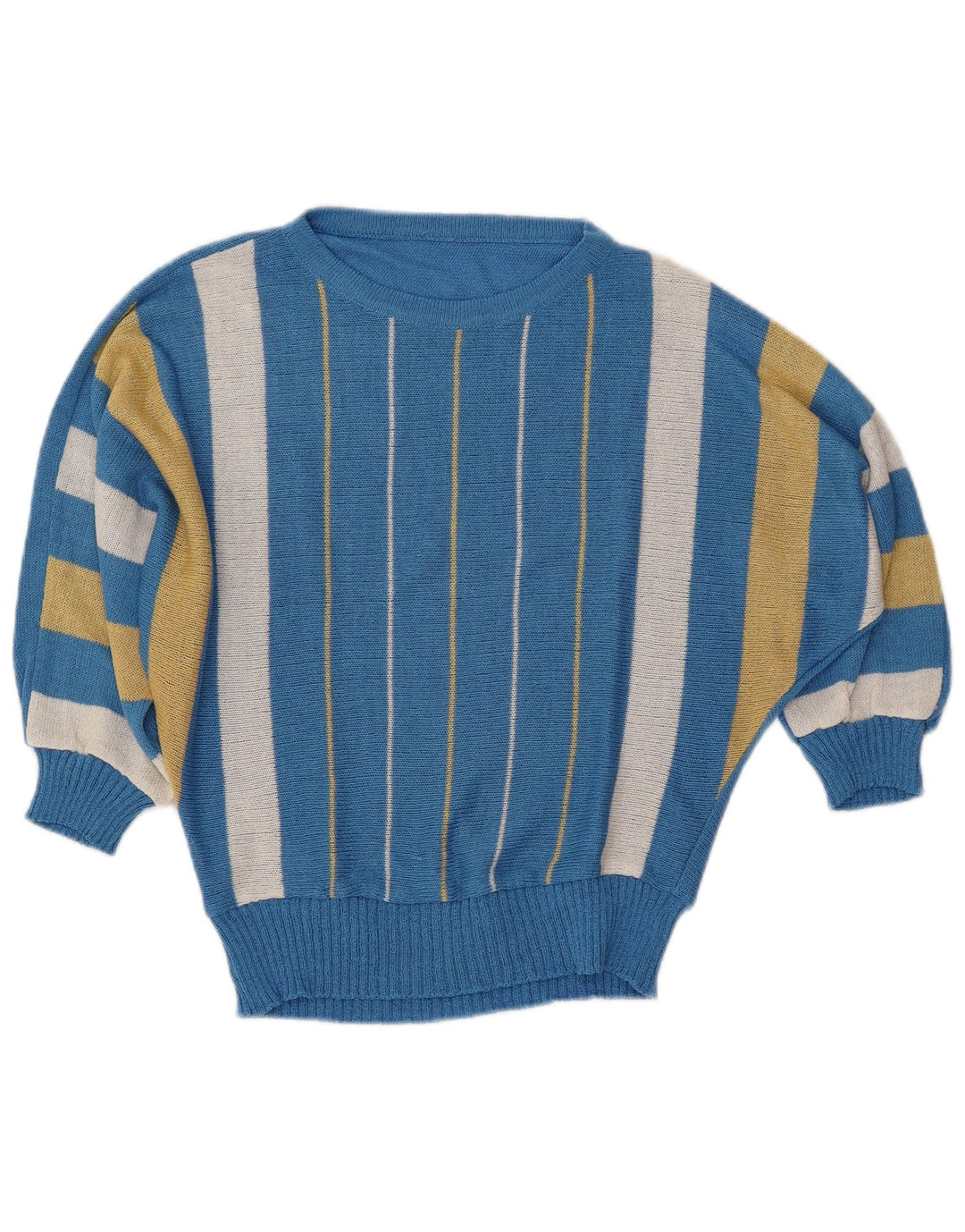 Maglione da donna VINTAGE con scollo a barca a pipistrello IT 40 piccolo a righe blu