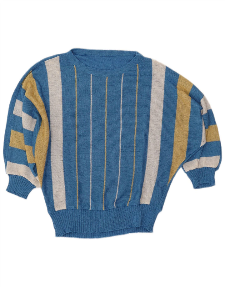 Maglione da donna VINTAGE con scollo a barca a pipistrello IT 40 piccolo a righe blu