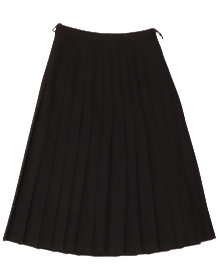 Gonna a pieghe a coltello a vita alta da donna VINTAGE EU 40 media W26 lana nera