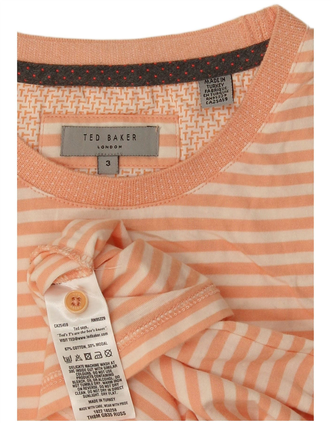 T-shirt da uomo Ted Baker taglia superiore 3 cotone a righe medie arancioni