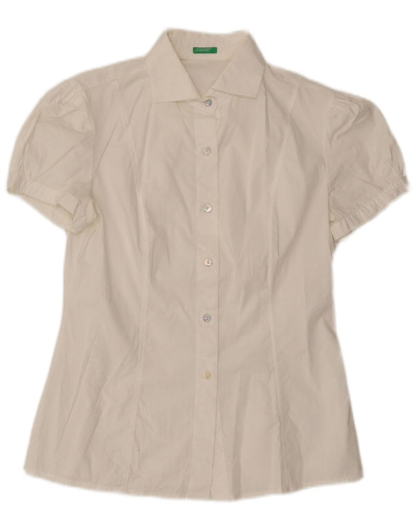 Camicia a maniche corte vestibilità classica da donna Benetton UK 14 Medium White