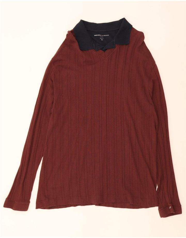 DOCKERS Mens V-Neck Jumper Sweater XL Maroon Cotton Vintage Dockers and Second-Hand Dockers from Messina Hembry 
