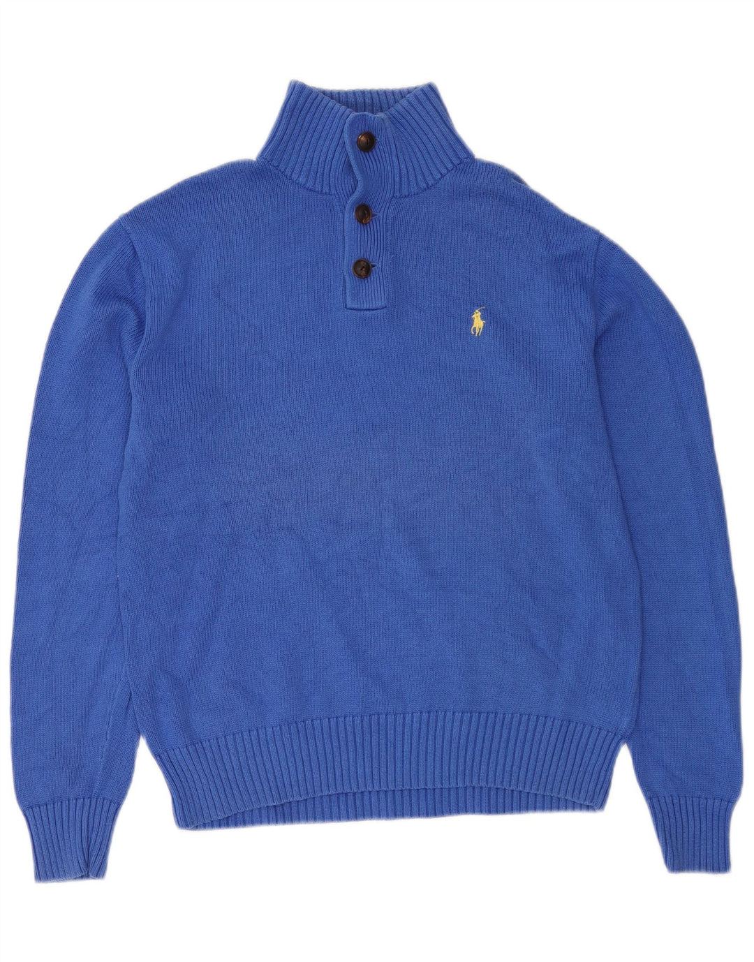 POLO RALPH LAUREN Maglione da uomo con collo a bottoni in cotone blu medio