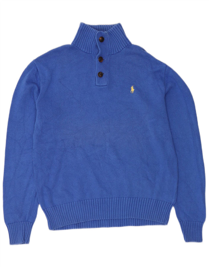 POLO RALPH LAUREN Maglione da uomo con collo a bottoni in cotone blu medio
