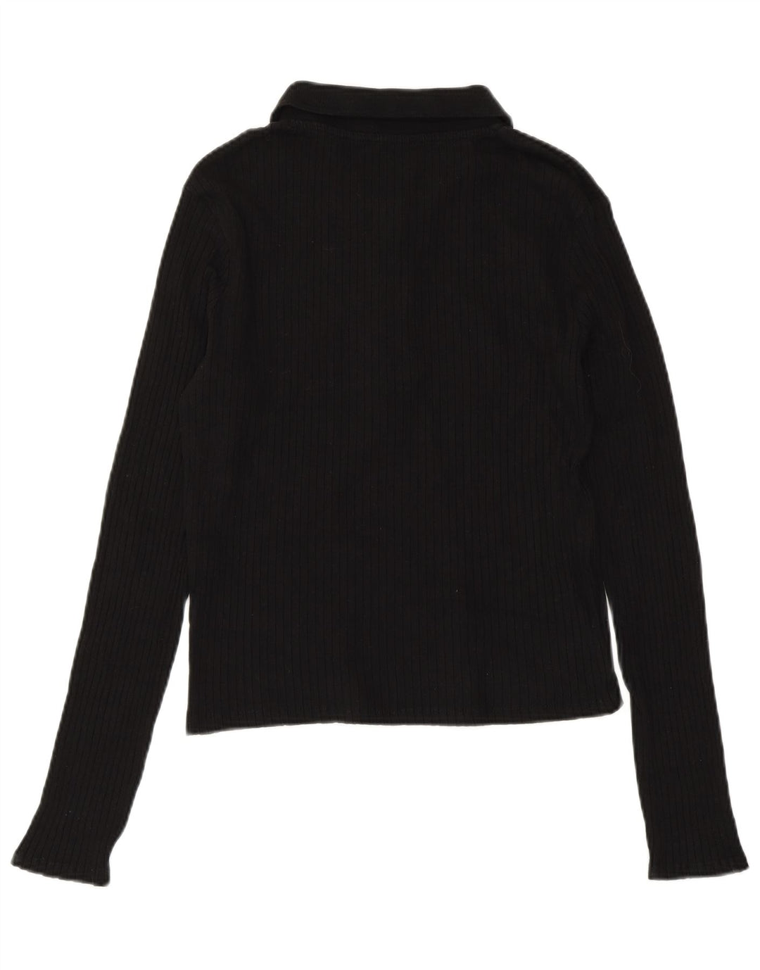 Polo corta a maniche lunghe da donna ZARA UK 14 grande in cotone nero