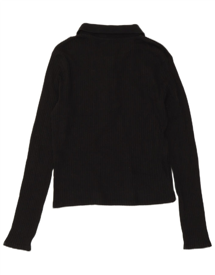 Polo corta a maniche lunghe da donna ZARA UK 14 grande in cotone nero