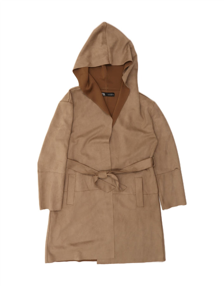 ZARA Womens Hooded Overcoat UK 14 Medium Beige Polyester Vintage Zara and Second-Hand Zara from Messina Hembry 