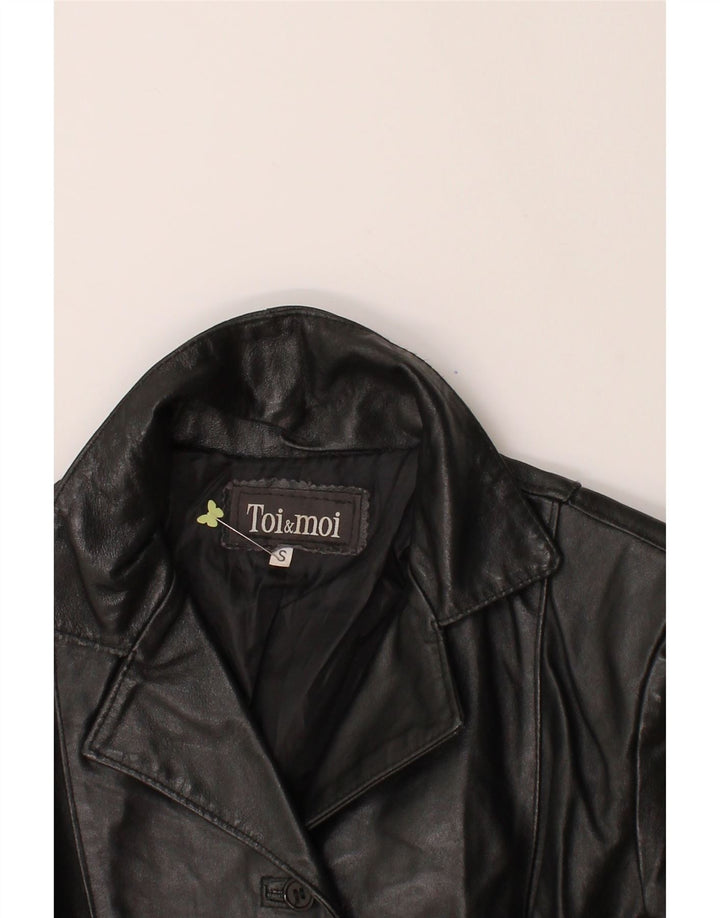 VINTAGE Womens Leather Coat UK 10 Small Black Leather Vintage Vintage and Second-Hand Vintage from Messina Hembry 