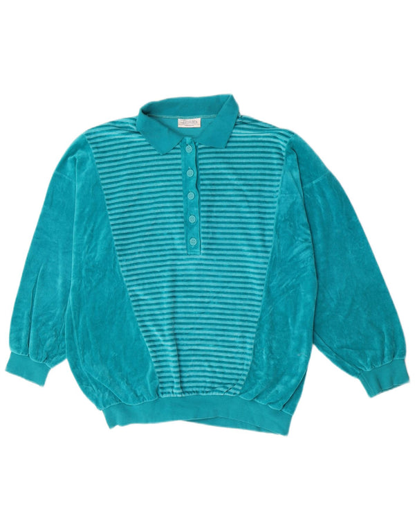 Felpa vintage da donna in velluto maglione EU 40/42 medio a righe turchesi