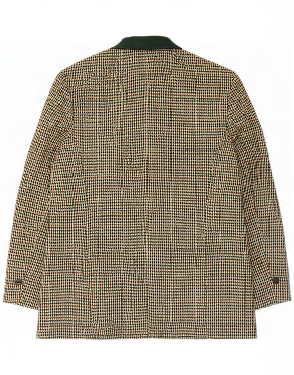 C&A Womens 3 Button Blazer Jacket EU 48 2XL Khaki Houndstooth Acrylic