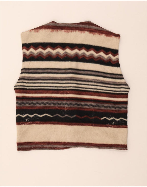 VINTAGE Womens Duffle Fleece Gilet UK 14 Medium Multicoloured Striped