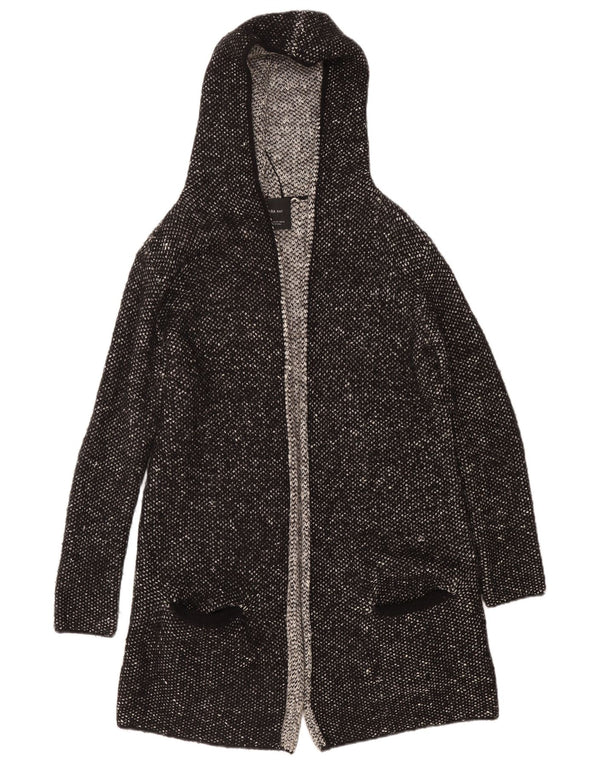 Zara Womens Longline Hooded Cardigan Sweater UK 14 Medium Black Flecked