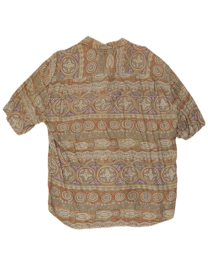 Camicia vintage da uomo a maniche corte grande in viscosa geometrica kaki