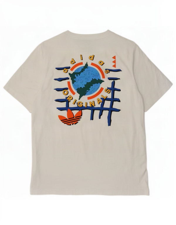 Adidas Mens Graphic T-Shirt Top Medium White Cotton