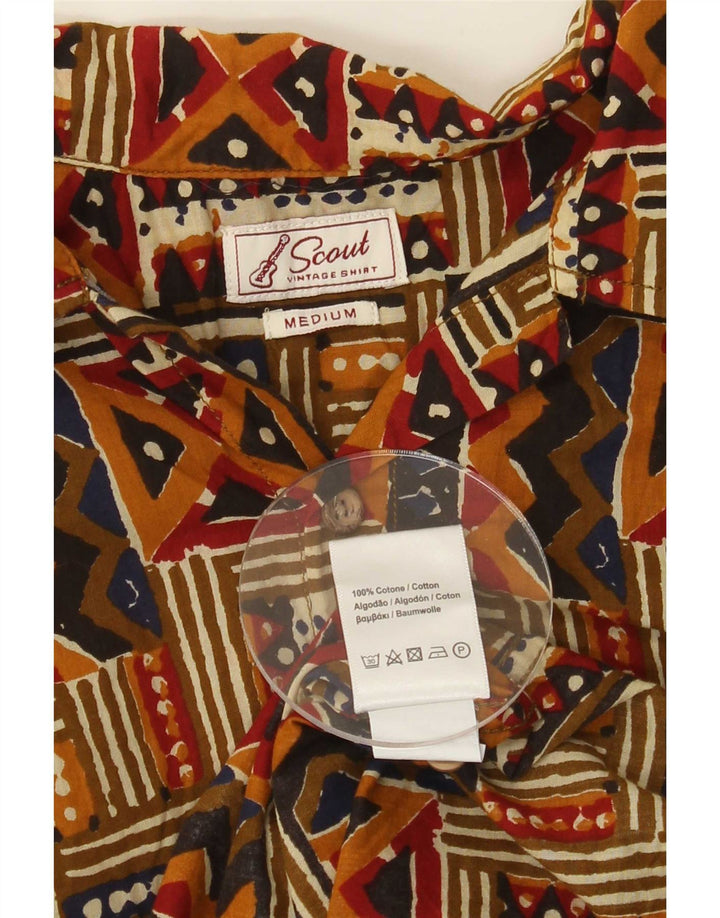 Camicia a maniche corte da uomo Scout in cotone geometrico marrone medio