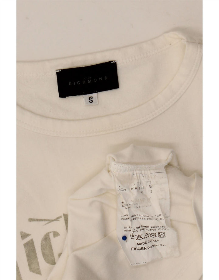 Top grafico da uomo Richmond a maniche lunghe in cotone bianco piccolo