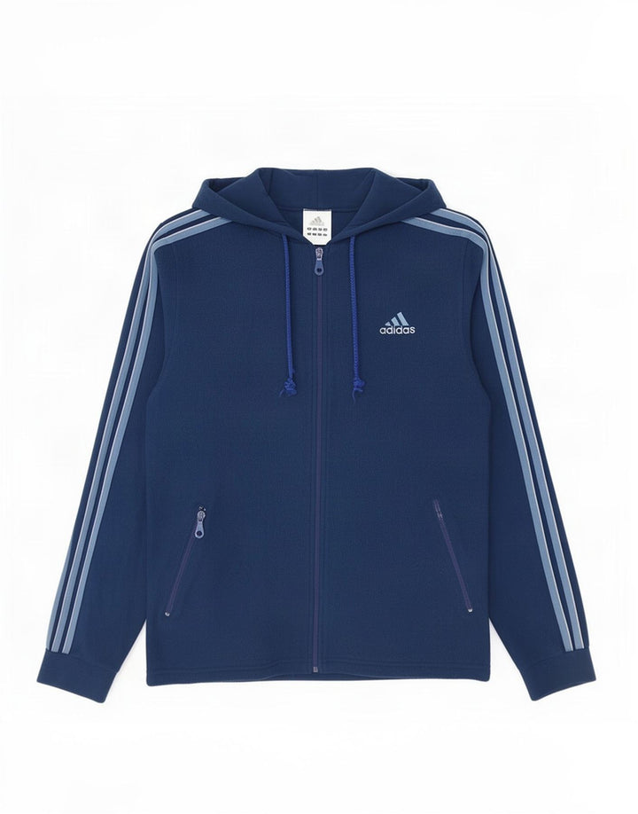 Giacca in pile con cappuccio da uomo Adidas UK 34/36 Small Poliestere blu navy