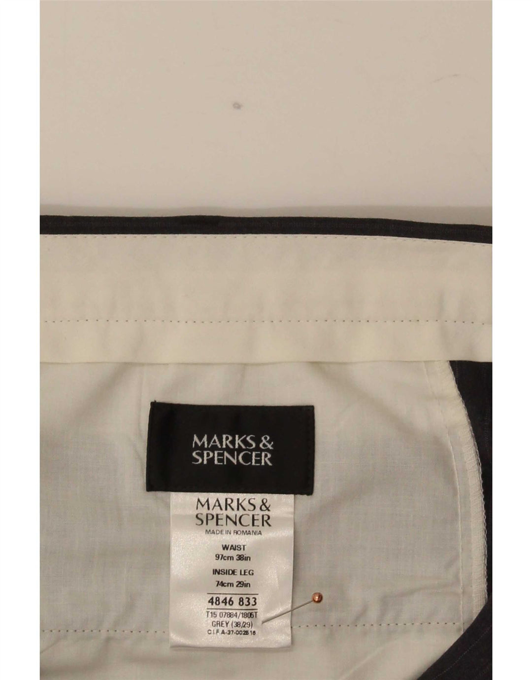 Pantaloni da abito dritti da uomo Marks & Spencer W38 L29 gessato grigio
