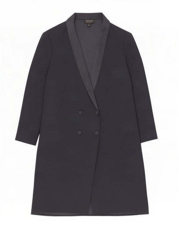 Giacca blazer doppiopetto lunga da donna Topshop UK 10 piccola blu navy
