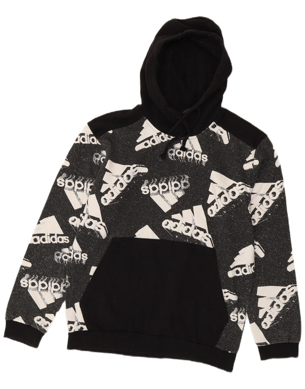 Maglione con cappuccio grafico da uomo Adidas Large in cotone chiazzato nero