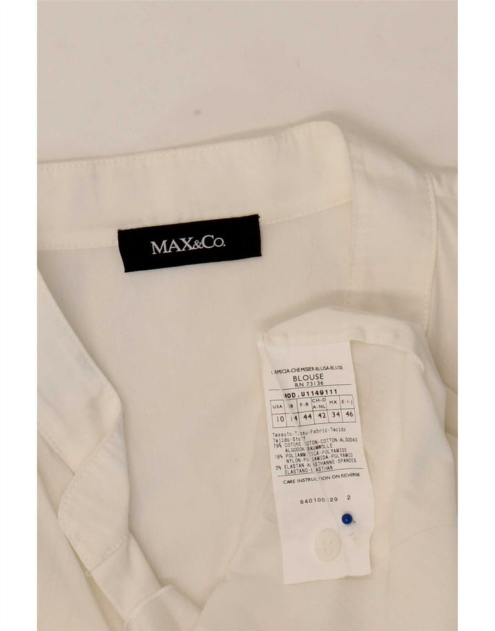 Max&Co. Camicetta da donna con volant sul davanti, taglia UK 14, cotone bianco medio