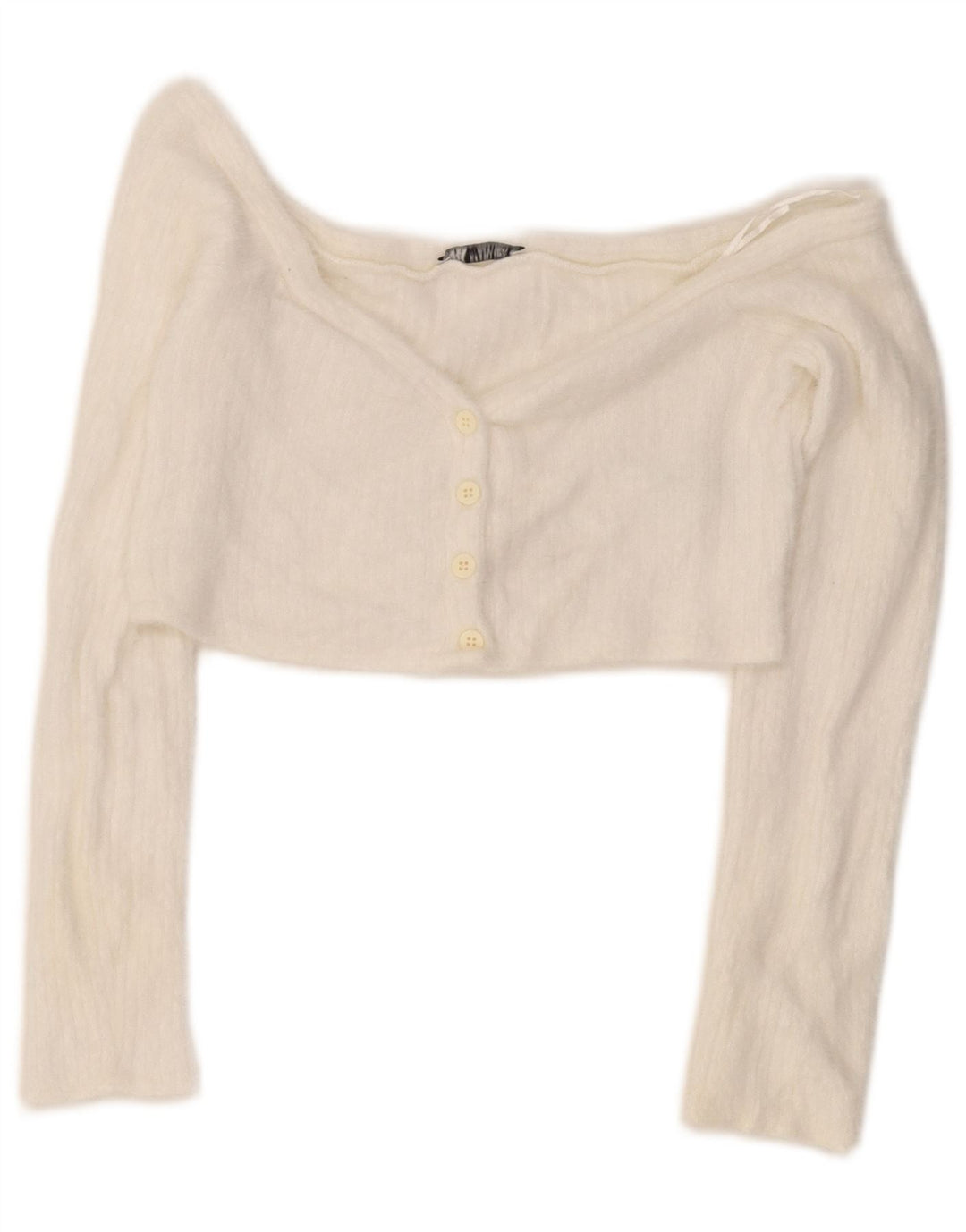 Top corto da donna con spalle scoperte Zara UK 12 medio bianco poliammide