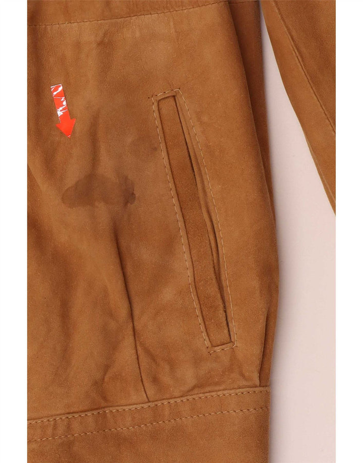 Giacca vintage in pelle scamosciata da uomo IT 46 piccola beige