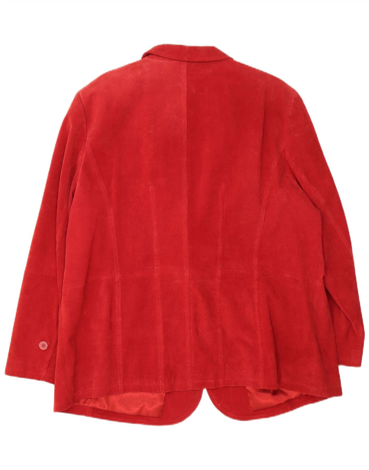 Giacca blazer vintage in pelle scamosciata a 3 bottoni da donna UK 26 5XL in pelle rossa