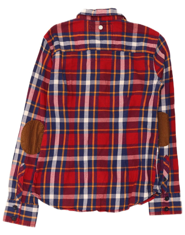 Camicia in flanella da donna Superdry UK 14 grande cotone scozzese rosso