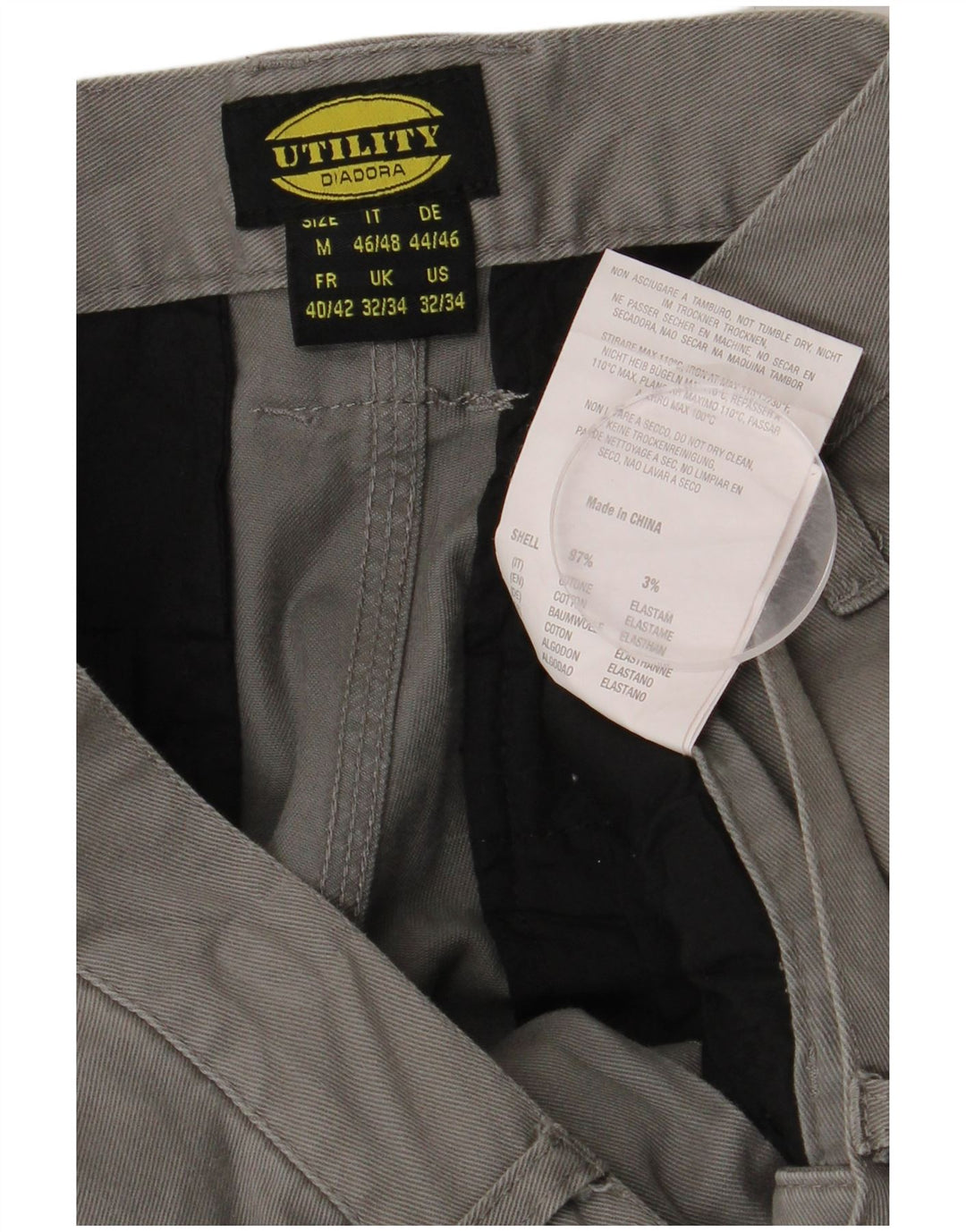 DIADORA Pantaloni Cargo Slim Uomo W32 L34 Cotone Grigio