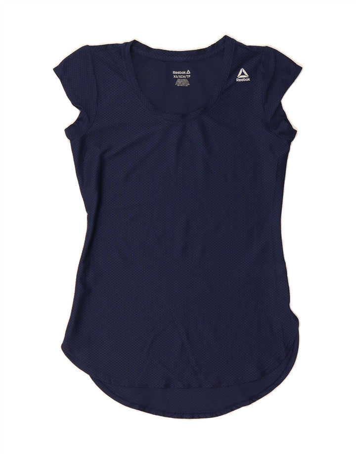 REEBOK Womens T-Shirt Top UK 6 XS Navy Blue Polyester Vintage Reebok and Second-Hand Reebok from Messina Hembry 