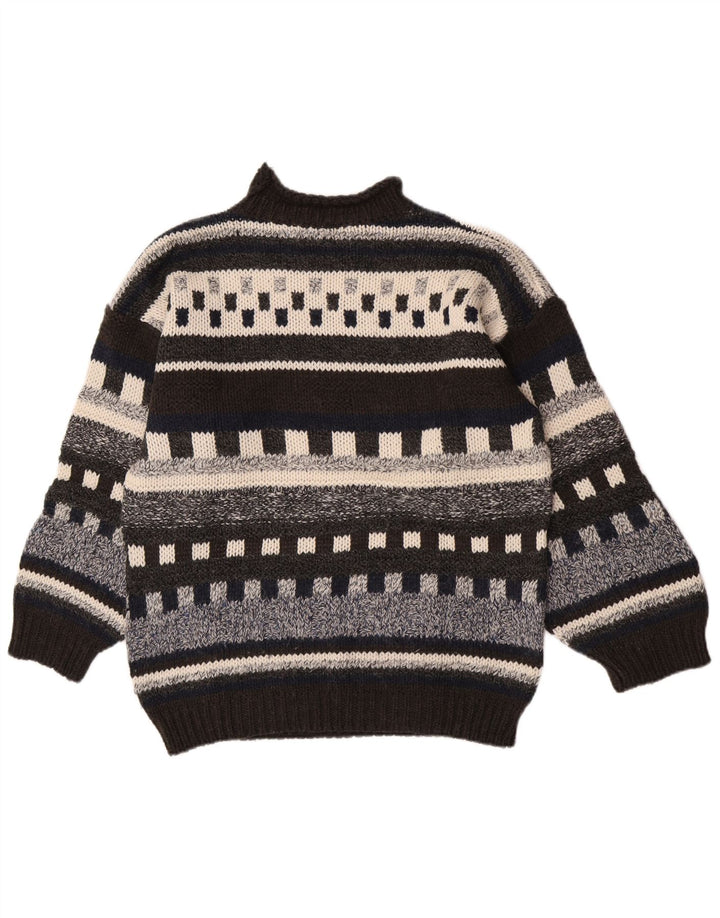 Maglione vintage da uomo con collo alto e lana geometrica multicolore media